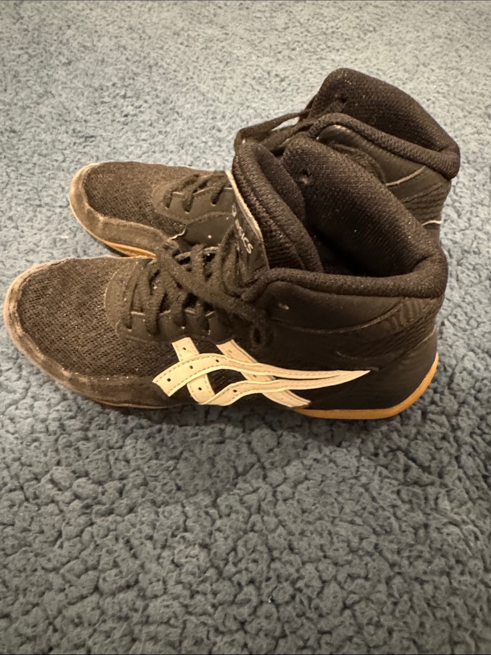 Asics Black and White High-Top Wrestling Sneakers